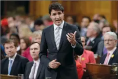  ?? CP PHOTO ADRIAN WYLD ?? Prime Minister Justin Trudeau answers a question during Question Period in the House of Commons in Ottawa, Wednesday.