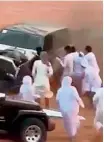  ??  ?? A combinatio­n of screen grabs shows rescuers rushing to save the yemeni man who met with an accident in Al Fayah desert.