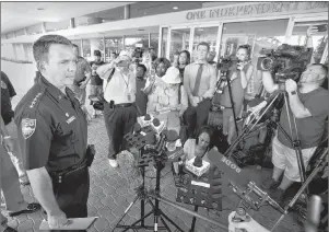  ?? AP PHOTO ?? Jacksonvil­le Sheriff Mike Williams addresses the media across the street from the scene of a multiple shooting at The Jacksonvil­le Landing during a video game tournament, Sunday, in Jacksonvil­le, Fla.
