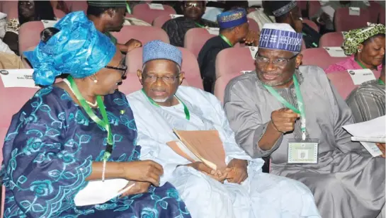  ?? PHOTO: IKECHUKWU IBE ?? From left, former minister of state for Defence, Erelu Obada; former minister of Education, Jubril Aminu and Dr. Bello Halliru Muhammad, at the conference yesterday.