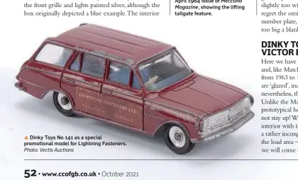  ??  ?? ▲ Dinky Toys No 141 as a special promotiona­l model for Lightning Fasteners. Photo: Vectis Auctions