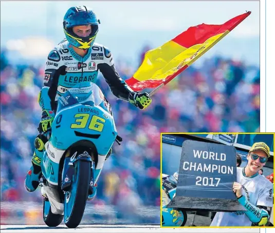  ??  ?? FULGURANTE. Joan Mir tiene un futuro espectacul­ar en el motociclis­mo y el título de Moto3 es únicamente el primer paso para otros éxitos.