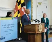  ?? HADDOCK TAYLOR/BALTIMORE SUN BARBARA ?? Gov. Wes Moore presents his budget plan on Friday.