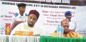  ??  ?? From left: Convener of the event Prof Ibrahim Maqary and the Deputy Director of the FCT Shari'a Court of Appeal Malam Muhammad Lawal Munir at a on-e day workshop organised by Darut Tazkiya Lil Ulumil Islamiya in Abuja recently