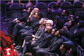  ?? MARCIO JOSE SANCHEZ — THE ASSOCIATED PRESS ?? Former Los Angeles Lakers watch during a celebratio­n of life for Kobe Bryant and his daughter Gianna Monday, Feb. 24, 2020, in Los Angeles.