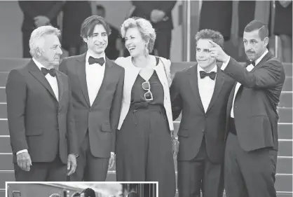  ?? VENTURELLI, WIREIMAGE ?? Dustin Hoffman, left, director Noah Baumbach, Emma Thompson, Ben Stiller and Adam Sandler of The Meyerowitz Stories attend its screening during the 70th annual Cannes Film Festival on Sunday. The film received a four- minute standing ovation.