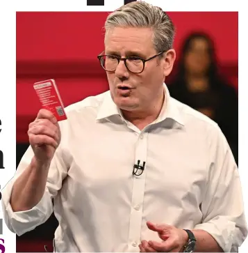  ?? ?? Promises, promises: Sir Keir Starmer yesterday with his pledge cards