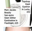  ??  ?? Marc Jacobs Beauty See-quins Glam Glitter Eyeshadow in Flashlight, £25