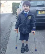  ?? PICTURE: SUPPLIED ?? Euan Hird returned to school last week on crutches.