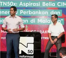  ??  ?? Nurturing the young: Khairy and Tengku Zafrul sharing a light moment with CIMB Youth at the TN50 dialogue session.