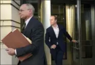  ?? SUSAN WALSH — THE ASSOCIATED PRESS ?? Rick Gates, right, leaves federal court in Washington, Monday. Paul Manafort, President Donald Trump’s former campaign chairman, and Manafort’s business associate Gates pleaded not guilty to felony charges of conspiracy against the United States and...