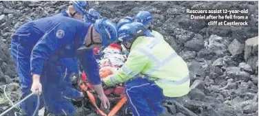  ??  ?? Rescuers assist 12-year-old Daniel after he fell from a
cliff at Castlerock
