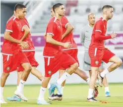  ?? Agence France-presse ?? Moroccan players take part in a training session at Al Duhail SC in Doha on Saturday.