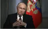  ?? ?? Le président russe Vladimir Poutine, lors d'une interview avec un média d'État russe à Moscou, Russie, le 12 mars 2024.
