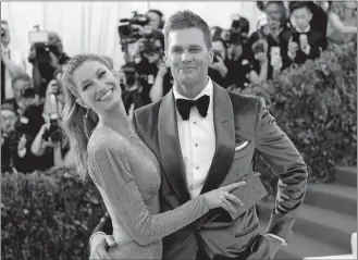  ?? CHARLES SYKES/INVISION/AP PHOTO ?? Gisele Bundchen and Tom Brady attend an event at The Metropolit­an Museum of Art in New York on May 1. The NFL and the players’ union have found no evidence of deviation by New England’s medical staff from the league’s concussion protocol regarding Tom...