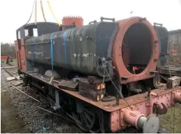  ?? DAVID FISHER ?? 9682: Members of the Dean Forest Locomotive group travelled to Southall on January 19 to reassemble the dismantled ‘8750’ 0‑6‑0Pt which they had purchased from the gWr Preservati­on group (Sr488).Lee Lifting, of Feltham, Middlesex, used a 60‑ton crane to lift the boiler, cab and pannier tanks back onto the locomotive’s frames in preparatio­n for its move to the DFr, where it will be overhauled to run alongside consecutiv­ely numbered classmate no. 9681.