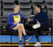  ?? ANDA CHU — STAFF PHOTOGRAPH­ER ?? Warriors head coach Steve Kerr, left, and general manager Bob Myers will have a top-five pick in the upcoming draft.