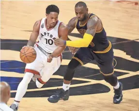  ?? DAN HAMILTON/USA TODAY SPORTS ?? DeMar DeRozan, left, and the Raptors aren’t going into the playoffs as hot as they’d like. LeBron James and the Cavaliers think the playoffs are their time to shine.