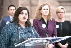  ?? Austin American-Statesman via AP ?? n Anna Dragsbaek, president and CEO of The Immunizati­on Partnershi­p, speaks Wednesday about the nonprofit’s release of a report on the status of vaccinatio­ns in Texas during a news conference at the Capitol in Austin. Texas could host the nation’s next...