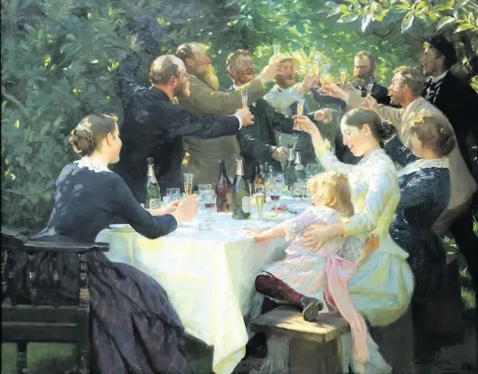  ?? BILD: Kunstmuseu­m Göteborg ?? Peder Severin Krøyers Gemälde „Hip, Hip, Hurra!“zeigt ein Künstlerfe­st in Skagen (1888).