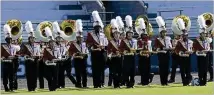  ?? CONTRIBUTE­D ?? On Nov. 2, four sousaphone players from the Brookwood Highband used letters on their instrument covers to spell out the racially insensitiv­e word “coon” during a halftime show.