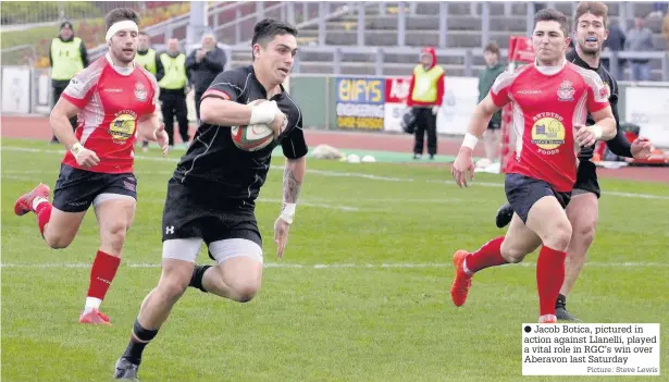  ?? Picture: Steve Lewis ?? ● Jacob Botica, pictured in action against Llanelli, played a vital role in RGC’s win over Aberavon last Saturday