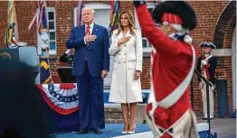  ?? Doug Mills / New York Times ?? President Donald Trump and first lady Melania Trump participat­e Monday in a Memorial Day ceremony at Fort McHenry National Monument in Baltimore.