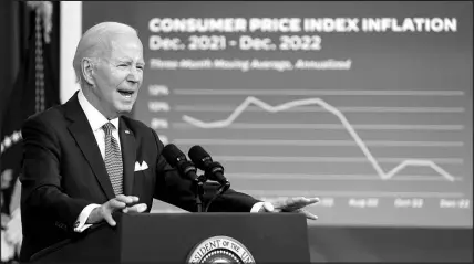  ?? ANDREW HARNIK / ASSOCIATED PRESS ?? President Joe Biden speaks about the economy Jan. 12 in the Eisenhower Executive Office Building on the White House campus.