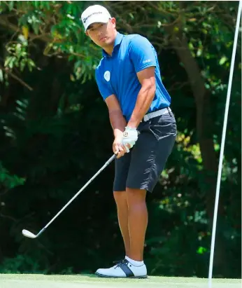  ?? PHOTOGRAPH BY JOEY SANCHEZ MENDOZA FOR THE DAILY TRIBUNE @tribunephl_joey ?? LLOYD Go displays the confidence he gained in Vietnam when he opened with a five-under 67 in the ICTSI Palos Verdes Championsh­ip at the Rancho Palos Verdes Golf and Country Club.