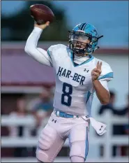  ?? NWA Democrat-Gazette/ANTHONY REYES • @NWATONYR ?? Fuller Chandler, Springdale Har-Ber quarterbac­k, throws against Springdale High during Friday’s game at Jarrell Williams Bulldog Stadium in Springdale.