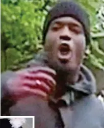  ??  ?? Fanatic: Michael Adebolajo minutes after he murdered Fusilier Lee Rigby, left