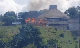  ?? Photograph: Chris Teva@Twitter ?? Smoke and flames appear from the Parliament compound in the CBD of Honiara, Solomon Islands