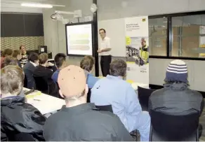  ??  ?? Product Specialist Brett Sage conducts the training event to apprentice automotive technician­s.