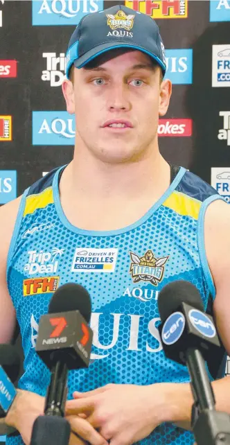  ?? Picture: MIKE BATTERHAM ?? The Gold Coast Titans’ Jarrod Wallace addresses the media yesterday.