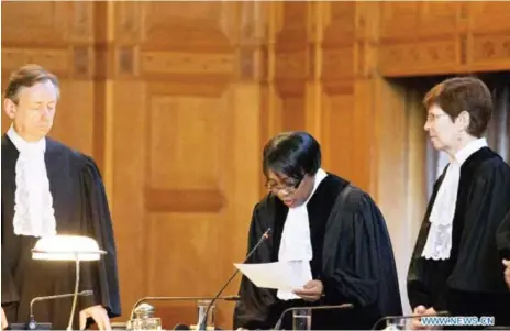  ??  ?? Judge Sebutinde taking her oath of office as ICJ judge