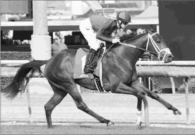  ?? BENOIT PHOTO ?? River Boyne is perfect in two starts at Santa Anita, including this five-length maiden victory.