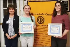  ?? SUBMITTED PHOTO ?? Left to right are Anne Pyle, Optimist Club Essay Contest chairwoman, and winners of the Daniel Boone Optimist Club’s 2019-2020Essay Contest Julia Mehl, first place, and Valerie Purrett, second place.