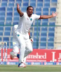  ?? — Photo by Ryan Lim ?? Fast bowler Shannon Gabriel produced a couple of sharp spells to test the Pakistani batsmen.