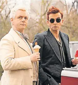  ?? ?? Local Hero Good Omens stars Bathgate-born David Tennant, right, and Michael Sheen