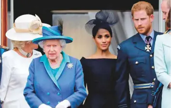  ?? AFP ?? Camilla, Duchess of Cornwall, Queen Elizabeth II, Duchess Meghan Markhle, Prince Harry, and Prince William, Duke of Cambridge, during a recent event at Buckingham Palace.