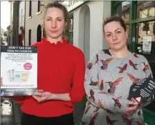 ??  ?? Proprietor Kathy Rogers and Nicola Hobbs taking part in the national day of action at Health at Hand in Arklow last Friday.
