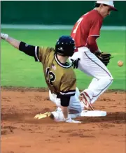  ?? TIM GODBEE / For the Calhoun Times ?? Calhoun’s Ethan Crump slides into second base safely during Tuesday’s game.