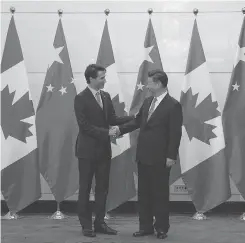  ?? ADRIAN WYLD / THE CANADIAN PRESS ?? Prime Minister Justin Trudeau meets with Chinese President Xi Jinping in Beijing in August. Trudeau will return to China this weekend.