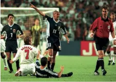  ??  ?? Above Juan Sebastian Veron points England to the airport in ’98 Below Steve Mcclaren is vilified, but dry Clockwise from below left Ramsey fluffs it in 1970; Gazza misses England’s best chance in ’96; the Euro 2012 side hope Ashley Cole practised penalties