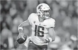  ?? [AP PHOTO] ?? In this Friday, Sept. 21, 2018, file photo, Washington State quarterbac­k Gardner Minshew looks to pass during the first half of the team’s game against Southern California in Los Angeles. Washington State faces Stanford on Saturday.