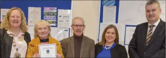  ??  ?? Cathaoirle­ach of Wicklow County Council Irene Winters with Mary and Tommy Tutty of Hollywood Tidy Towns, Councillor Avril Cronin and CEO of Wicklow County Council Frank Curran.