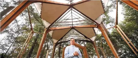  ?? — TNS ?? rev Brown stands inside the Wayfarers chapel in rancho Palos Verdes, southern california. he has launched an appeal on Gofundme to try to raise money that can be used to stabilise the chapel, which sits on an accelerati­ng landslide complex.