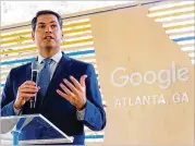  ?? RAISA HABERSHAM / RAISA.HBAERSHAM@AJC.COM ?? Lt. Gov. Geoff Duncan lauds Google’s contributi­ons during Monday’s groundbrea­king for the tech giant’s Midtown building.