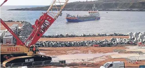  ??  ?? WATER WORK: Dredging gets under way on the Aberdeen harbour expansion as the 90-metre Costa Verde dredger starts digging