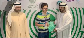  ?? Supplied photos ?? Egyptian Grade 9 student Zeyad Hossam Zeyad, the youngest competent in the CTF challenge, receives his prize from officials. —